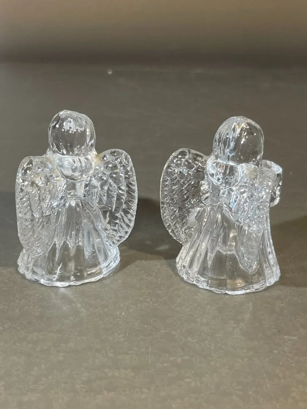 Pair Small Clear 2.5” Glass Angel Candle Holders (inv #1761)